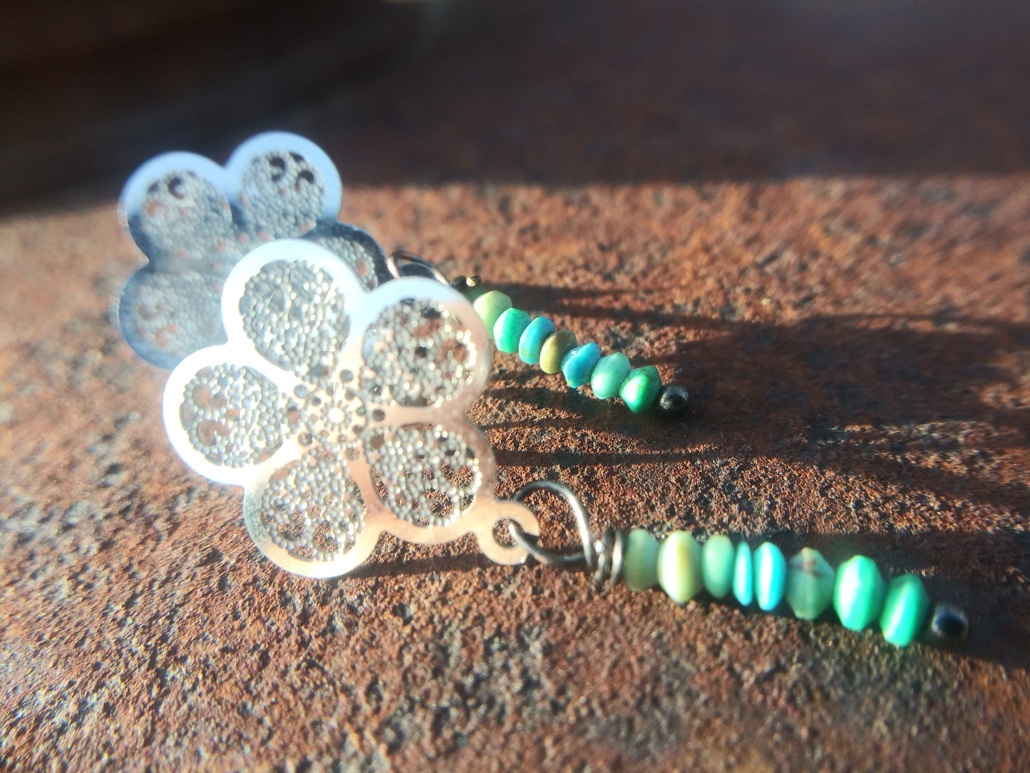Metal Flowers Turquoise Earrings