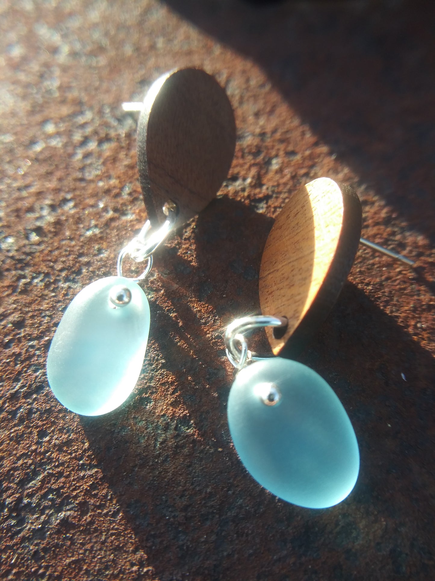 Light blue sea glass earrings
