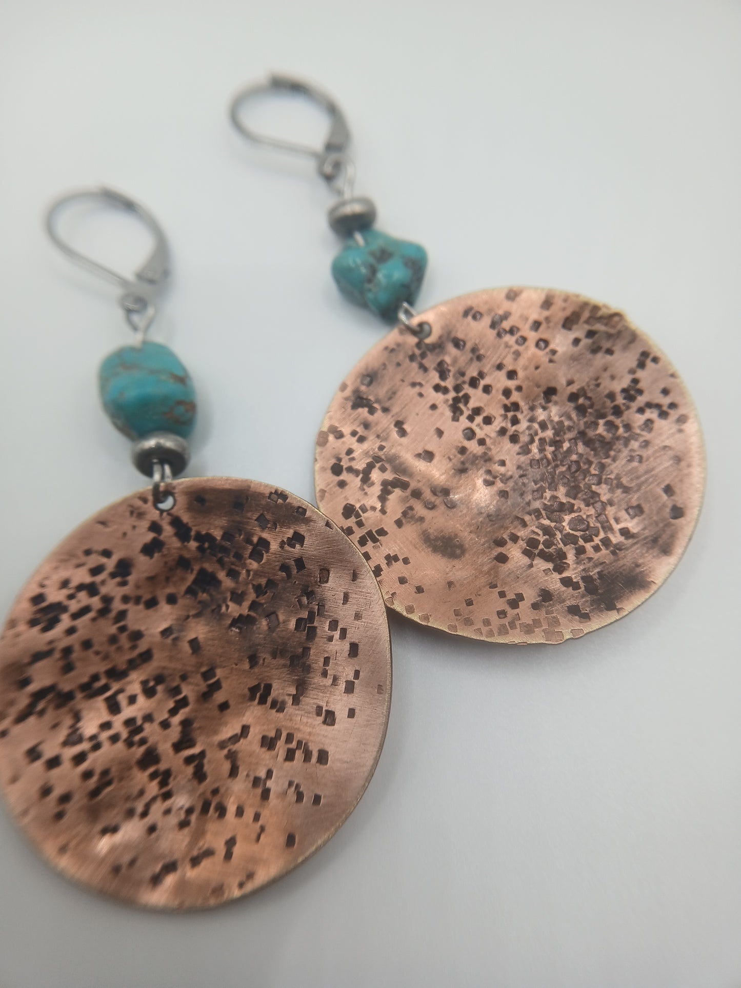 Textured copper disc earrings