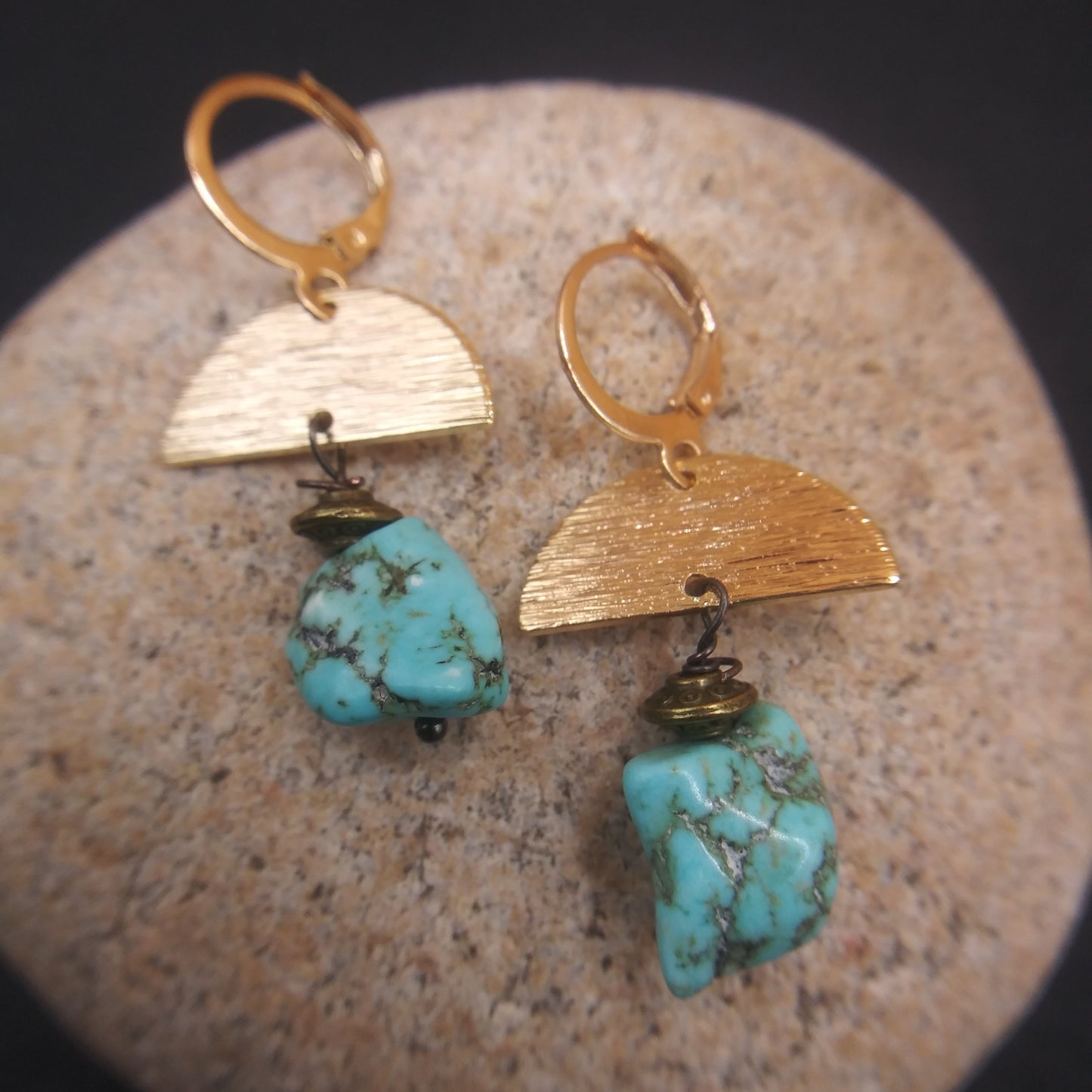 Turquoise drops and Gold tones Earrings