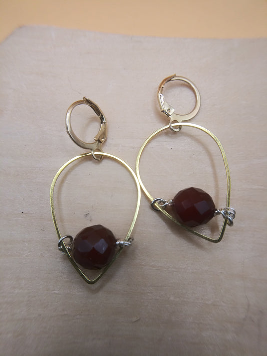 Carnenian and Gold tones Earrings