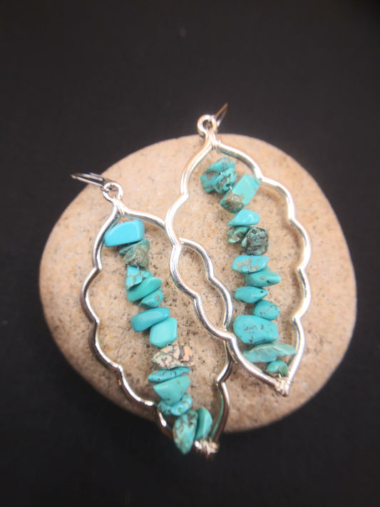 Turquoise Open Leaf Earrings with stainless steel lever back