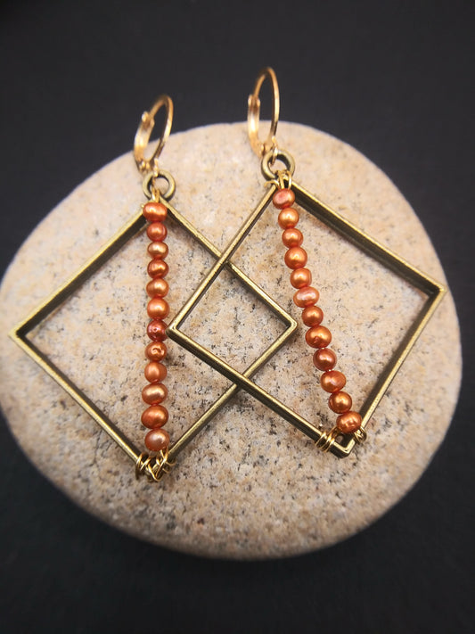 Bronze with copper colored pearls earrings
