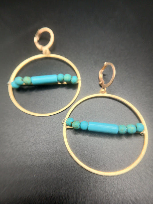 Gold circles and turquoise earrings