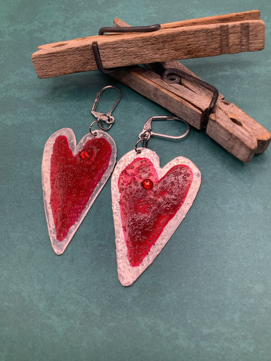 Red Painted Hearts Earrings