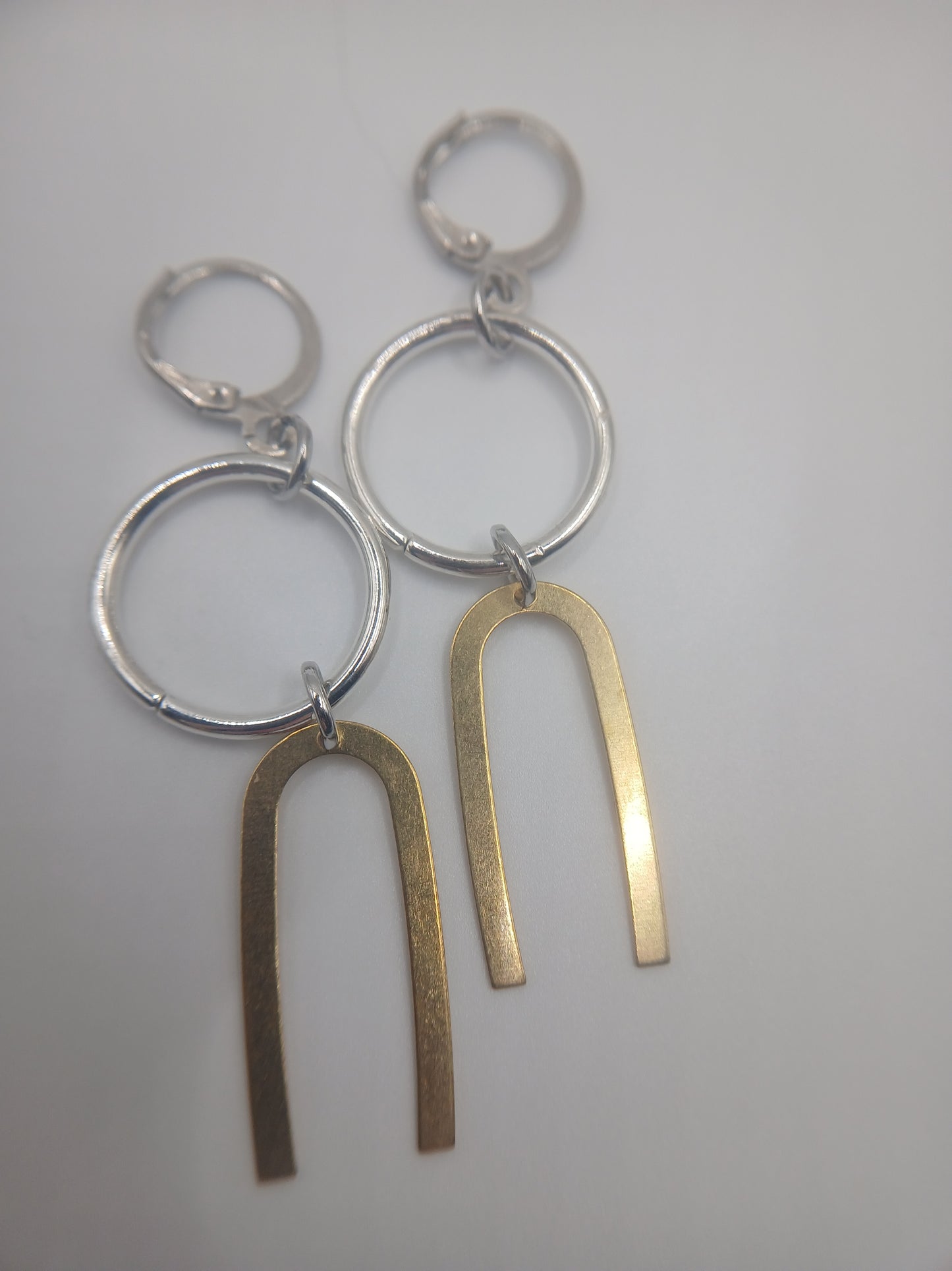 Silver circles and gold accents earrings