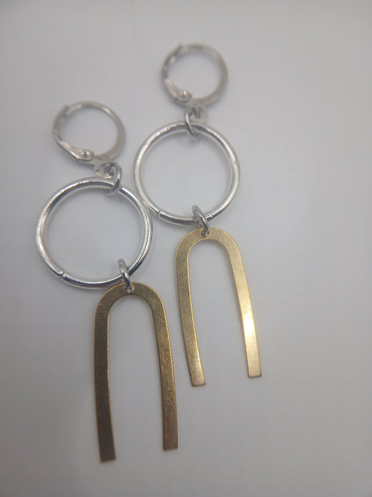Silver circles and gold accents earrings