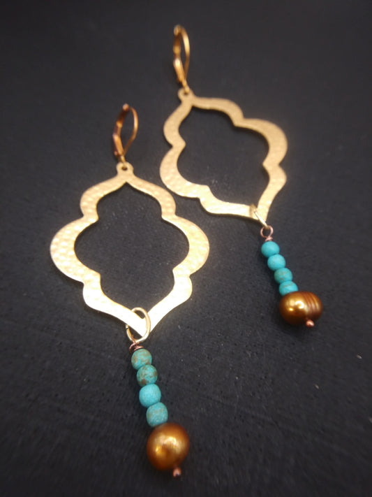 India Bound Earrings with golden pearls drop