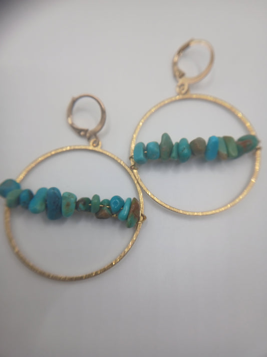Turquoise and Gold hoops earrings