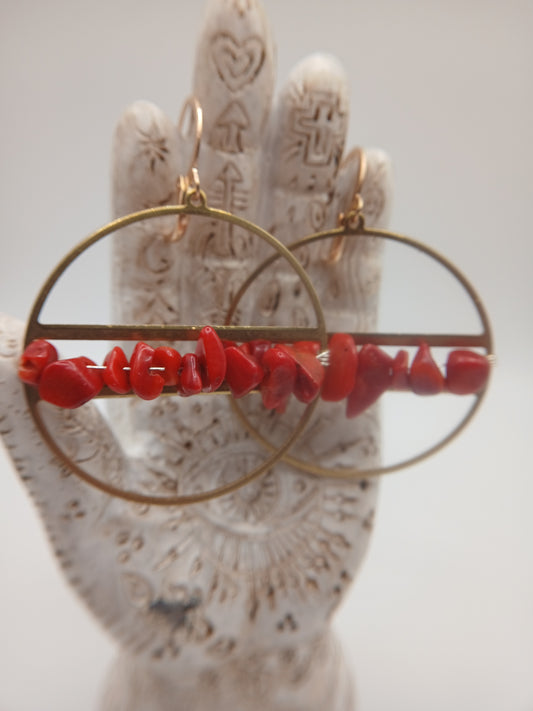 Natural red coral earrings